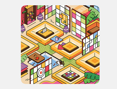 Isometric Illustration: Ideal Workspace for WeWork architecture art direction editorial illustration interior architecture isometric illustration japanese culture publication design vector art work from home workspace