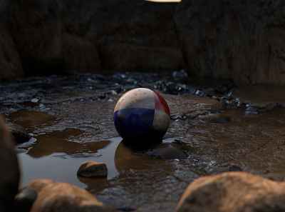 Ball in a puddle ball balls cinema 4d depth of field hight poly photoshop physical render pool puddle realistic 3d realistic render typography