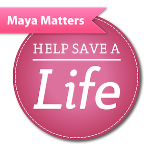 Maya Matters badge logo pink purple ribbon typography white