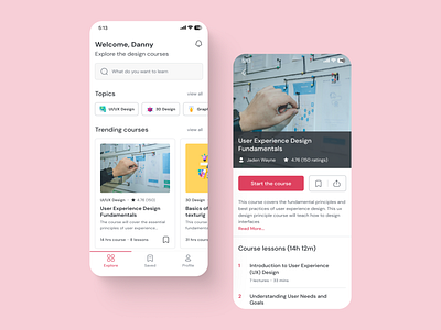 A Comprehensive E-Learning App for Designers 2023 appdesign clean ui concept education learning mobile design monile ui