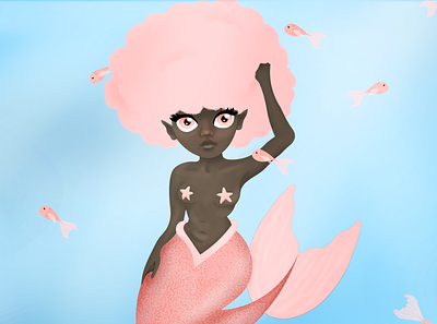 Cotton Candy Mermaid art blackart character design illustration mermaid mermay