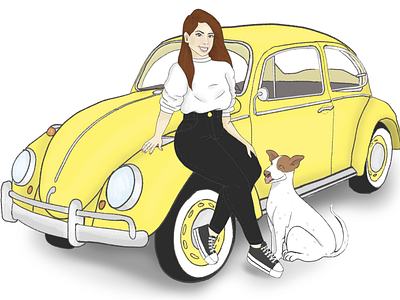 Girl and Beatle art beatle car commission dog illustration illustration