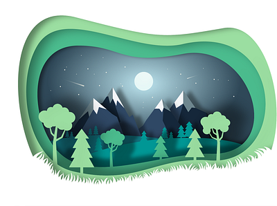 Night Landscape Paper Cut Illustration flat flat illustration illustration illustration art illustration digital landscape art landscape illustration night night mode papercut