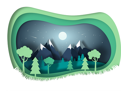 Night Landscape Paper Cut Illustration