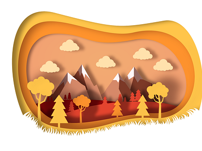 Autumn Landscape Paper Cut Illustration