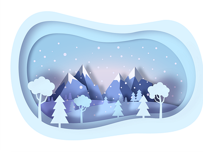 Winter Landscape Paper Cut Illustration