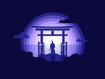 Japanese Gates Samurai Flat Illustration