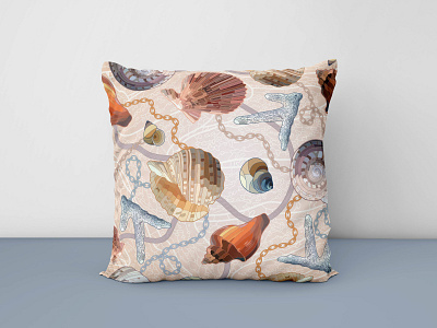 Shell pillow beach chain coral illustration marine mollusc ocean pattern pillow rope sam2211 sea seamless shell underwater