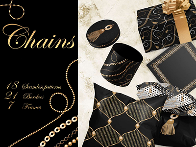 Chains gold collection arabian black chain ethnic fabric gold golden grid islamic jewelry metal moroccan pattern pearl rope sam2211 seamless shine tassel vector