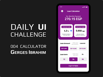 DAILY UI CHALLENGE 004 LOAN CALCULATOR MOBILE APP #FINTECH app design ux