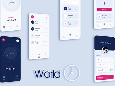 World Clock app branding design icon illustration logo typography ui ui design ux