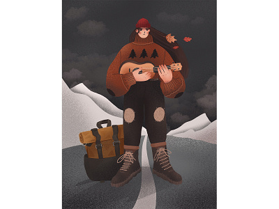 Autumn adventure adobe illustrator adventure autumn book illustration canada character design digital art illustration illustration 2d magazine illustration procreate traveler ukulele woman illustration woman portrait