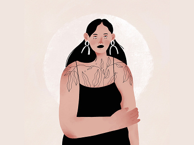 Beautiful woman with tattoos bodypositive character digital art illustration magazine illustration mood texture woman