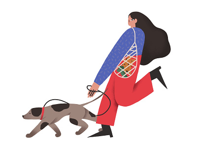 Dog walk digital art dog illustration pets texture walk woman