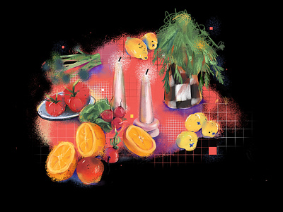 More tasty food black colorful editorial food illustration orange pictorial art still life texture