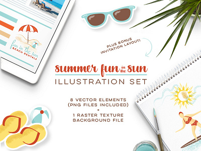 Summer Fun in the Sun Set_Frostiki beach creative market illustration set retro summer surfing vintage