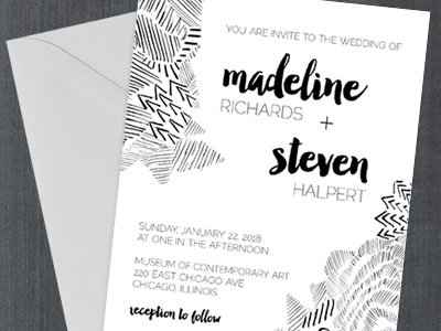 Sketch Doodle Wedding Invitation black white doodle hand sketched ink pen sketch wedding invitation