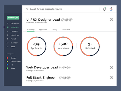 Recruitment Dashboard app clean dashboard data graph product ui ux web