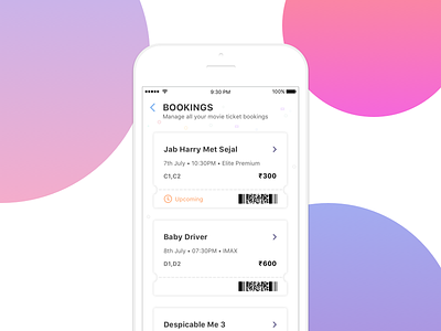 Movie Theatre - Manage ticket bookings booking history ios mobile movie qr theatre ui ux