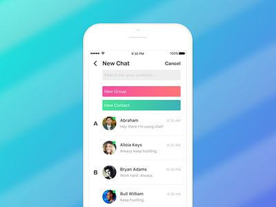 "New Chat" screen - Chat App chat contact im ios messenger ui ux whatsapp