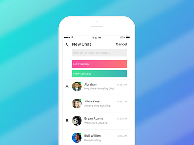 "New Chat" screen - Chat App