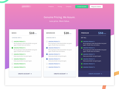 Pricing Page - Multiple Options cards gradient pricing page ui ux web
