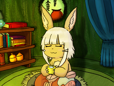 nanachi drinks her tea in home