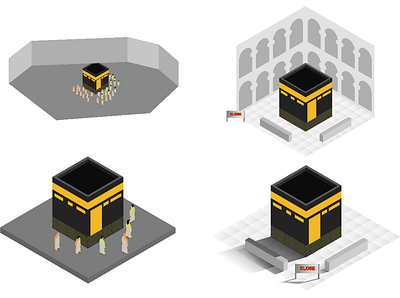 Mecca isometric set , concept quarantine social distance adha design distance hajj icon idul islamic isometric landing mecca muslim page quarantine set social website