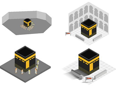 Mecca isometric set , concept quarantine social distance