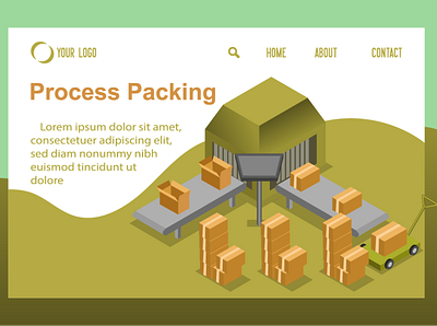 isometric pacing manufacturing for website landing page 4.0 box carton factory illustration isometric landing manufacturing packing page process robot shipping web design website