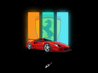 Ferrari_F40 carart carillustration color concept art designinspiration drawing f40 ferrari horse illustration illustration art illustrator racing car red vector yellow