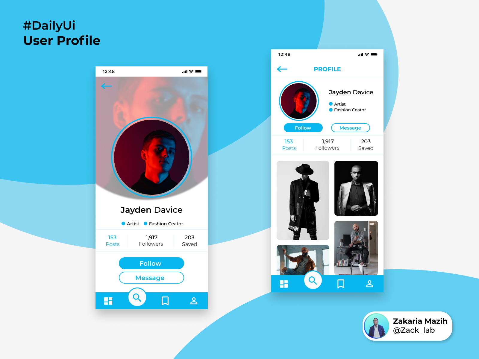 Design Challenge — User profile by Zakaria Mazih on Dribbble