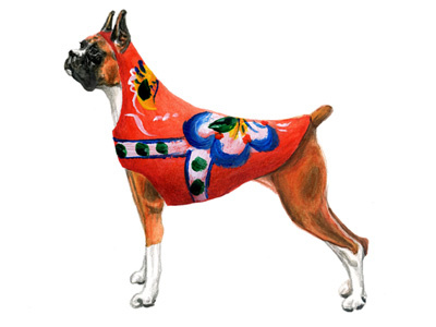 Dalecarlian Dog - Boxer acrylic art boxer christmas colored pencil dalecarlian dogs holiday illustration watercolor