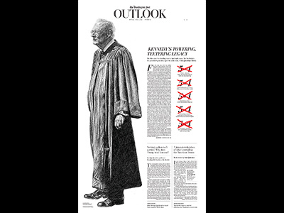The Washington Post - Justice Kennedy politics portraits graphite drawing washingtonpost illustration justicekennedy kennedy