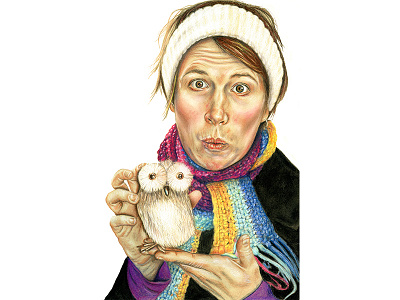 Caroline & The Owl colored pencil drawing illustration mixed media owl pastel portrait portrait art portrait illustration