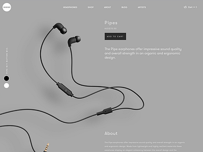 AIAIAI pipes product detail page clean headphones minimalist ui web design