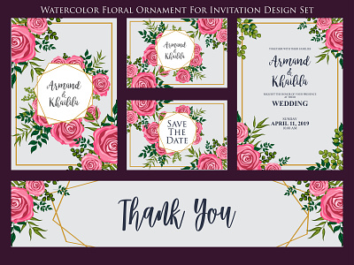 Watercolor Floral Ornament For Invitation And Greeting Card Desi art background card decoration design floral flower frame graphic illustration invitation nature pattern set spring summer template vector watercolor wedding