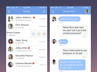 Communication app activity app chat clean flat ios messages minimal odessa simple ui ux