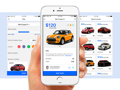 Rent a car app app car clean filter flat ios minimal rental simple ui ukraine ux