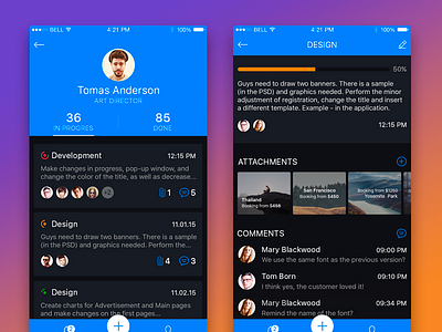 Project management app app blue clean flat ios odessa project simple task ui ukraine ux