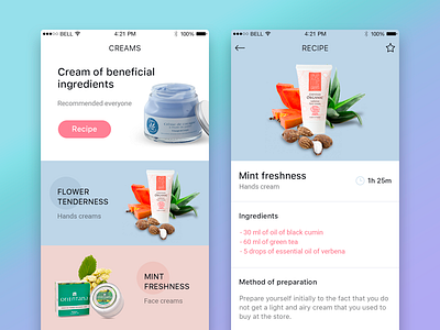 Recipes of creams app app clean cream flat ios odessa recipe simple ui ukraine ux