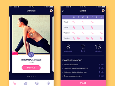 App Personal trainer app fitness flat ios iphone6 minimal odessa sport ui ukraine ux