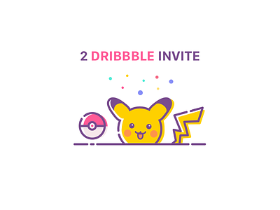 2 Dribbble Invites clean design dribbble flat illustration invitation invites line art pikachu pokemon simple