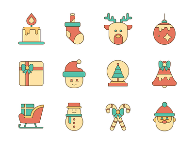 12 Christmas icons christmas clean colors flat free freebie icon illustrations outline stroke vector