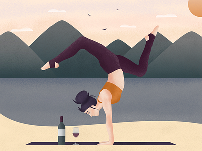 Yoga time affinitydesignerapp art character design designer drawing girl illustration ipad mountains mountainview nature retro vectorart yoga