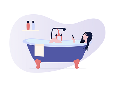 Technological Addiction affinitydesignerapp art bath bathroom character clean design designer drawing drawingonipad flat girl illustration mountainview vectorart