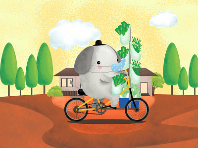 Vegetable mobile shop cartoon concept art cute design elephant illustration kids illustration