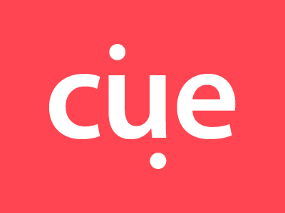 Cue Logo branding clean group logo message red simple typography