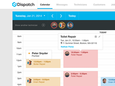 Dispatch Web UI calendar flat interface popup starup ui ux web