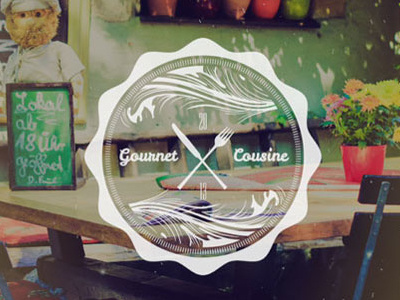 Gournet Cousine badges cousine fork grunge insignia kitchen knife logos modern overlays retro titles vintage